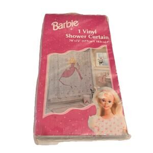 New Vintage Barbie Shower Curtain 70x72 Pink White Vinyl Blonde Pink Dress 90's